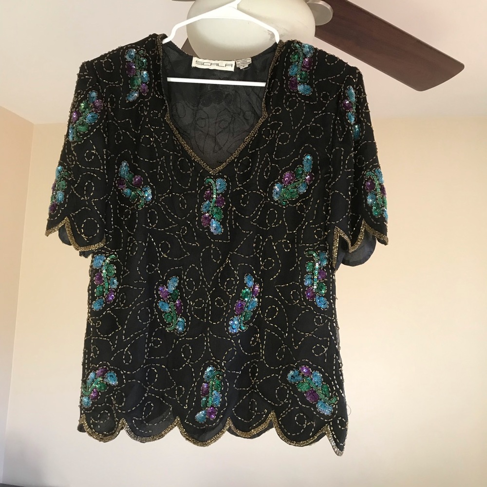 VTG SCALA Silk Blouse Fully Glass Beaded